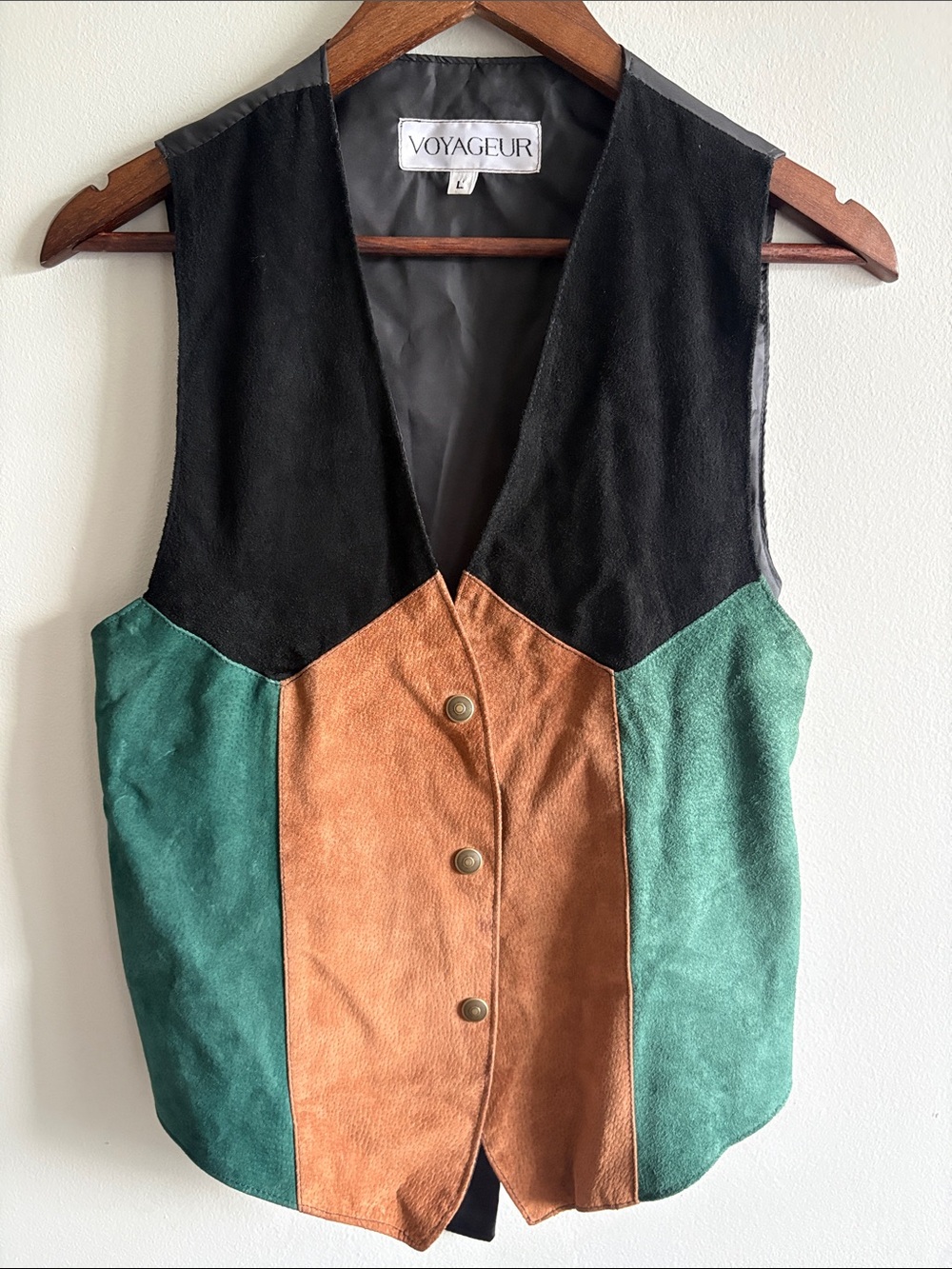 Vintage 90s Voyageur Suede Leather Colorblock Vest L Western Boho